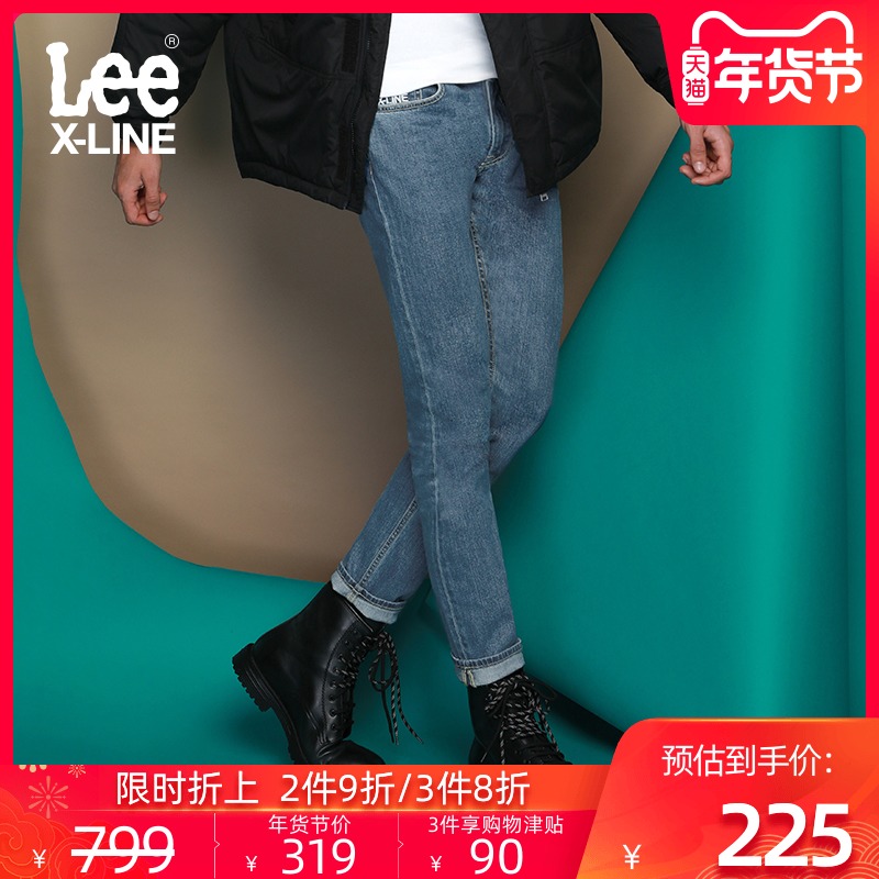 LeeX-LINE秋冬男蓝色洗水休闲修身小脚时尚牛仔裤LMS7062VA55F