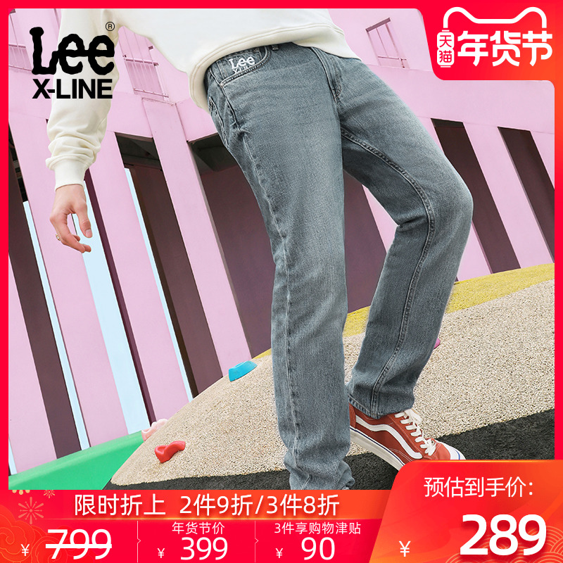 Lee XLINE秋冬经典复古蓝色水洗舒适直筒牛仔长裤男L127263UM55J