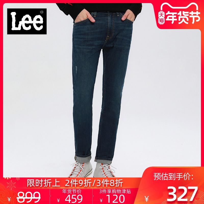 Lee商场同款男蓝色洗水修身轻薄九分时尚小脚牛仔裤L157073HN9SU