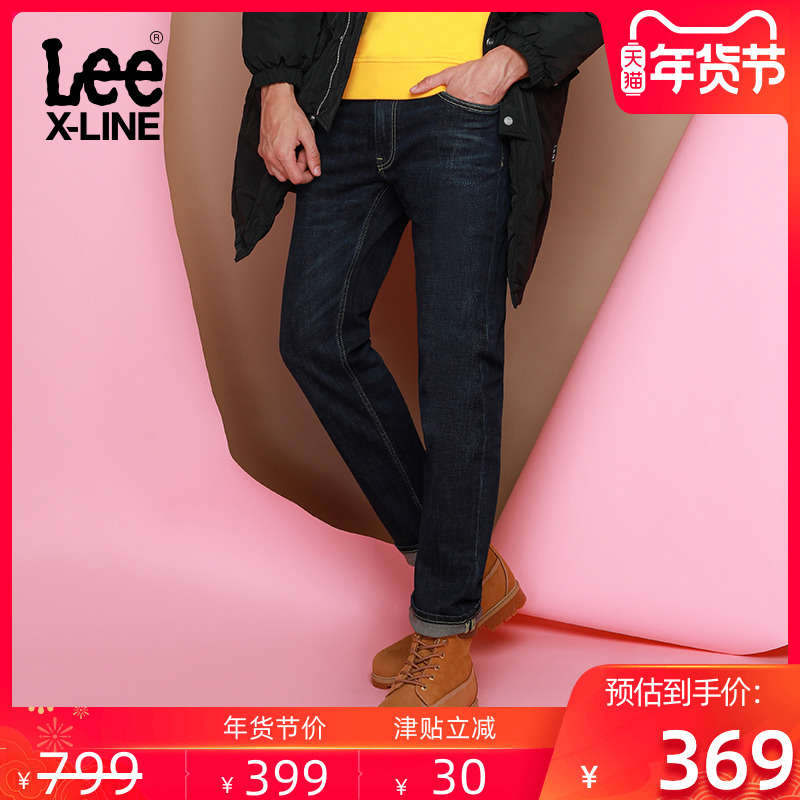 LeeX-LINE秋冬男深蓝洗水舒适中腰直筒时尚牛仔长裤L127263QJ50P