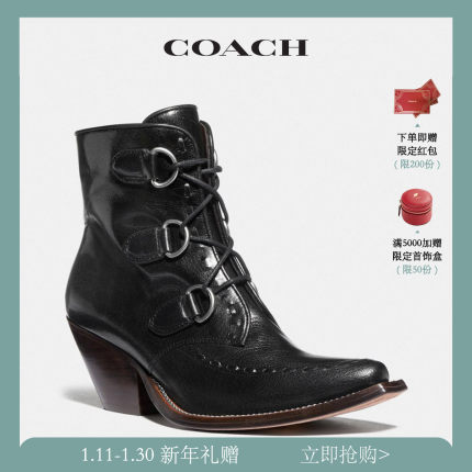 COACH/蔻驰 女士系带链条短靴黑色