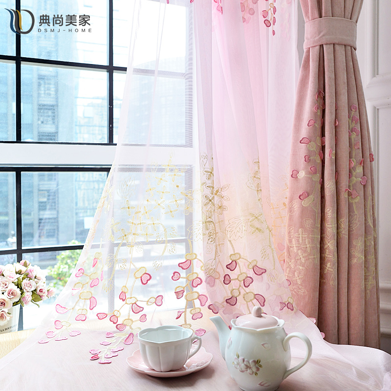 田园浮雕绣花美式遮光窗帘布料 飘窗落地窗成品定制客厅卧室ptsx