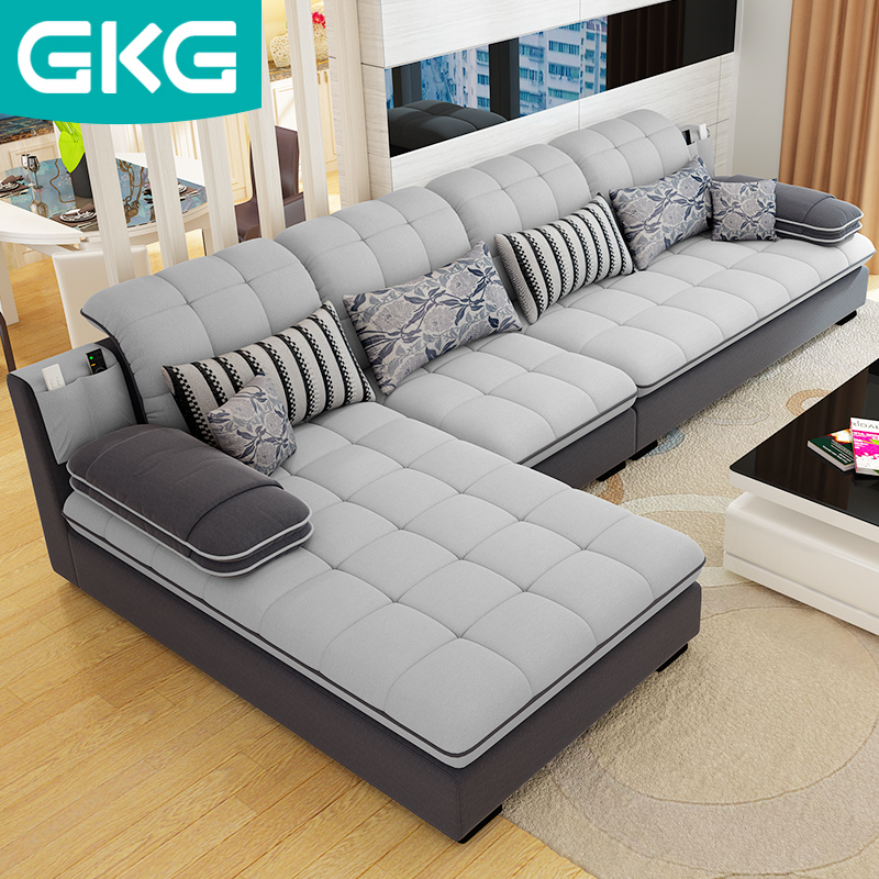 GKG简约现代布艺沙发组合客厅整装小户型家具L型套装8005
