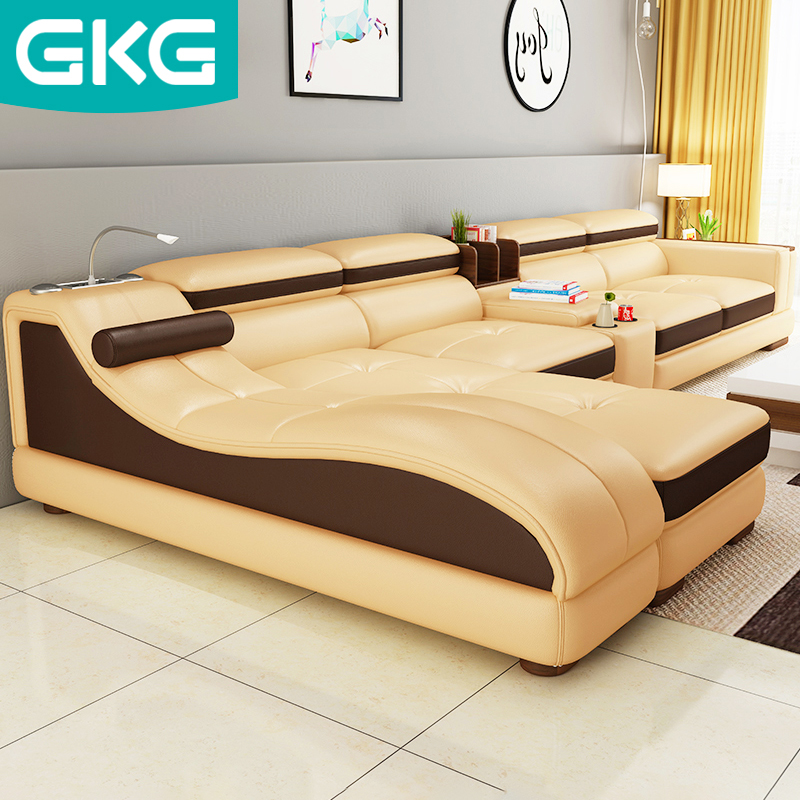 GKG真皮沙发客厅按摩多功能简约现代头层牛皮整装组合皮沙发