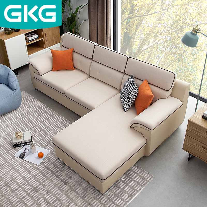 现代简约小户型转角贵妃沙发北欧客厅科技皮布沙发组合家具套装