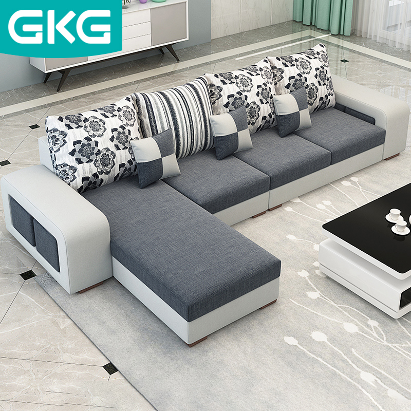 GKG小户型布艺沙发组合三人经济型客厅省空间整装贵妃沙发1008