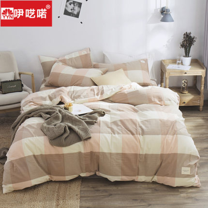 日式简约良品水洗棉纯棉四件套1.5/1.8m床上用品全棉床单被套床笠