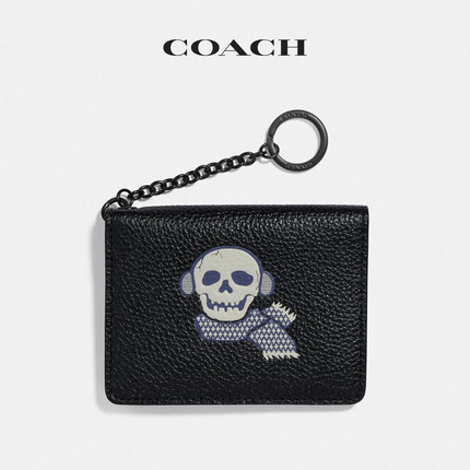COACH/蔻驰女士经典钥匙圈卡包配BONESY图案 黑色