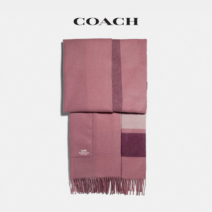 COACH/蔻驰 女士大尺寸双面格纹山羊绒围巾 玫瑰色