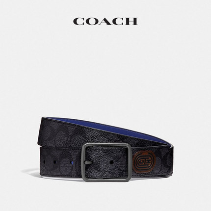 COACH/蔻驰 男士LOGO贴饰剪裁型经典双面皮带 木炭色/运动蓝色