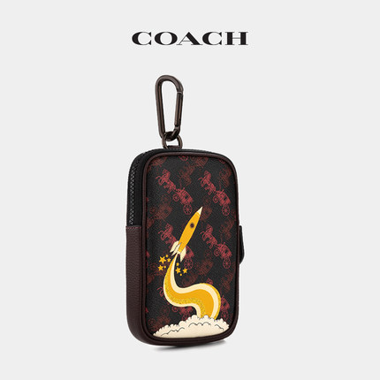 COACH/蔻驰马车图案印花和火箭图案混合型10号手拿包 黑色/红色