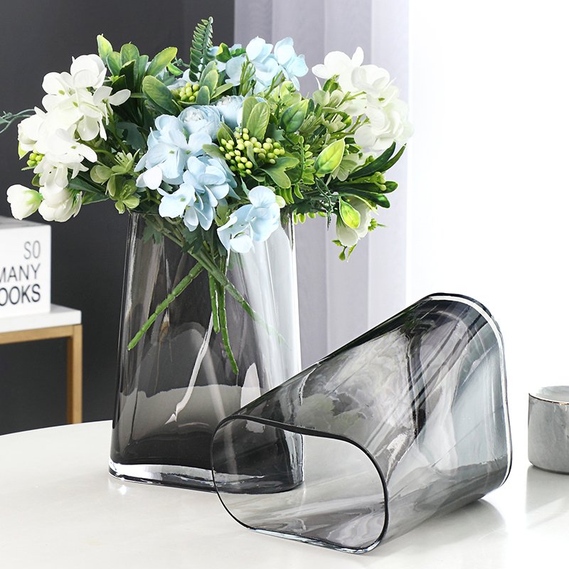 创意烟灰色玻璃花瓶客厅插花轻奢现代设计简约家居装饰品餐桌摆件