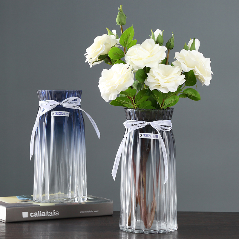 欧式玻璃花瓶透明彩色水培富贵竹鲜花客厅酒店样板间插花工艺摆件