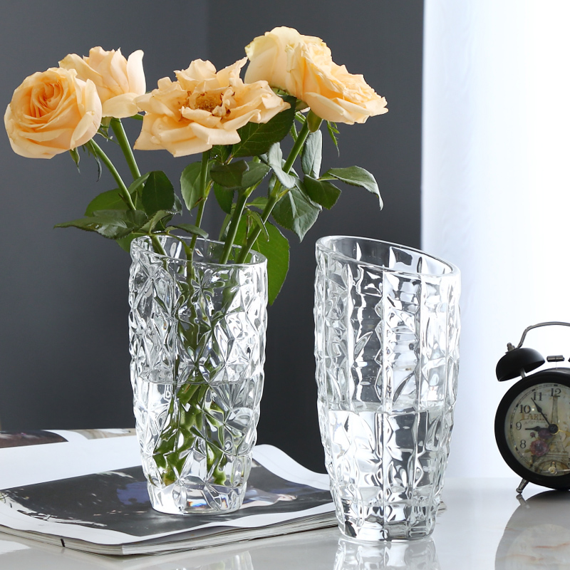 创意玻璃花瓶加厚透明水晶水培植物干鲜花插花器摆件现代客厅家用