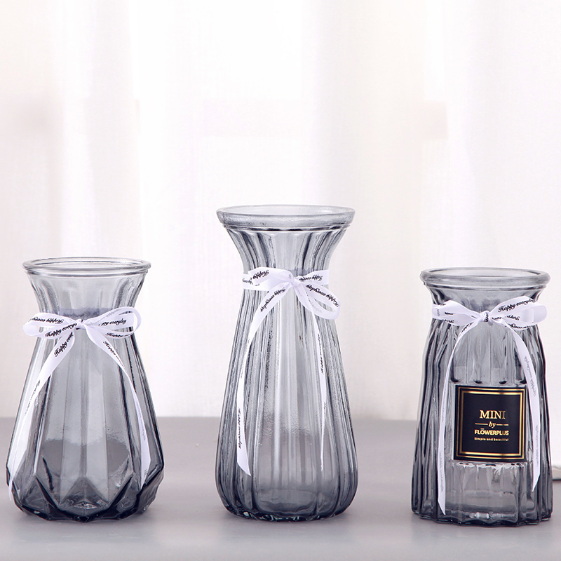 【三件套】欧式玻璃花瓶透明水培干鲜花仿真花插花器创意摆件客厅