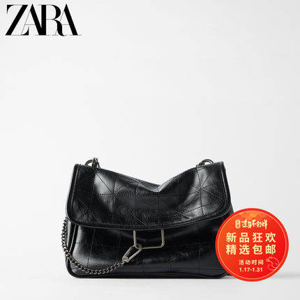 ZARA新款 女包 黑色摇滚风格软质钱包式斜挎包 16312004040