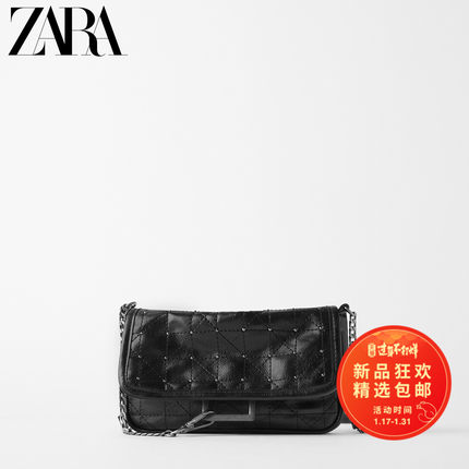 ZARA新款 女包 黑色摇滚风格软质钱包式斜挎包 16390004040