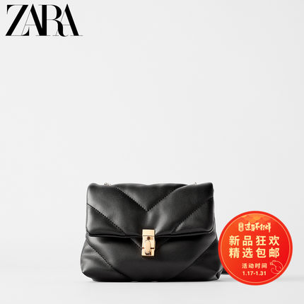 ZARA新款 女包 黑色绗缝迷你单肩斜挎背包 16639004040