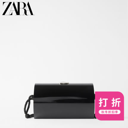 ZARA【打折】女包 黑色塑料椭盒式单肩斜挎包16628004040