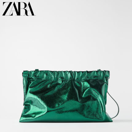 ZARA新款 女包 绿色金属系信封包单肩斜挎包 16700510030