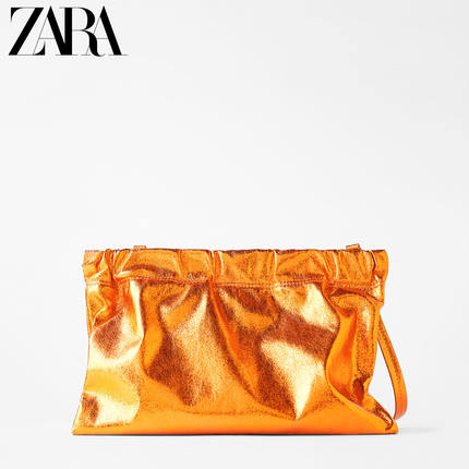 ZARA新款 女包 橙色金属系信封包单肩斜挎包 16701510070