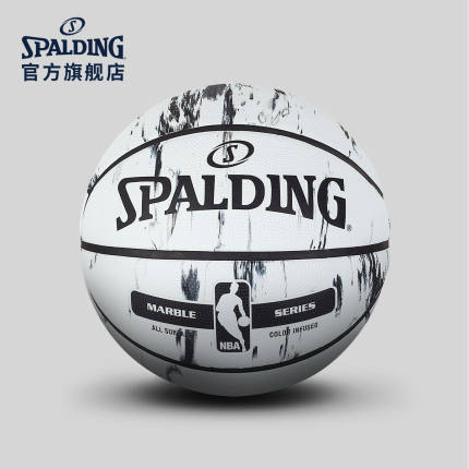 SPALDING官方旗舰店大理石黑/白印花系列 室外橡胶篮球83-635Y
