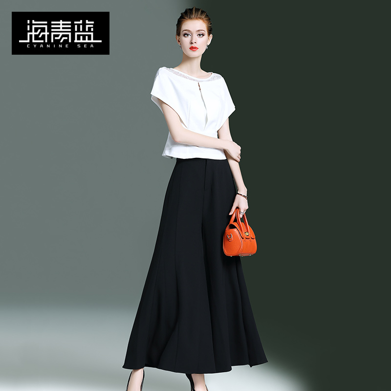 海青蓝2019流行套装两件套夏装新款法式小众赫本风洋气减龄裤裙女