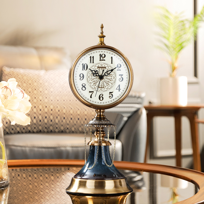 欧式复古陶瓷座钟客厅家用坐钟桌面老式大号台式钟表静音时钟摆件