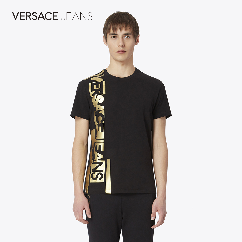 [官方]Versace Jeans范思哲 烫金银LOGO印花男士T恤