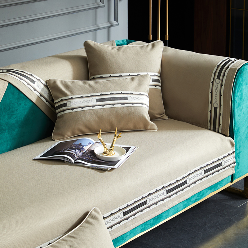 沙发垫四季通用防滑布艺简约现代中式雪尼尔客厅纯色全盖沙发套罩