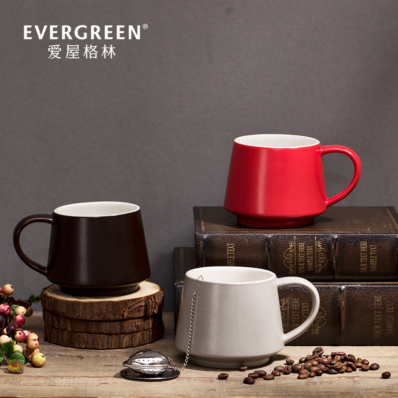 爱屋格林带茶漏简约花茶杯陶瓷家用办公室创意欧式咖啡杯景德镇