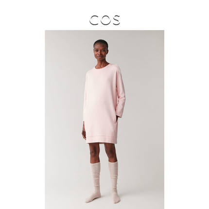 COS女装 纯棉圆领卫衣连衣裙粉色2020春季新品0827016001