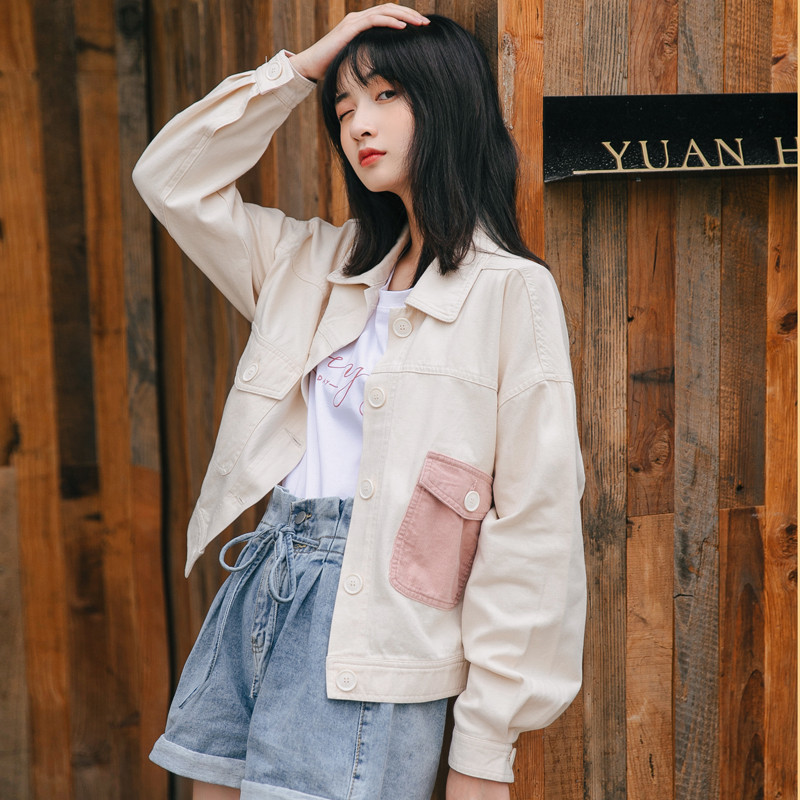 牛仔外套女2020春秋新款韩版流行拼色学生甜美宽松上衣短款夹克