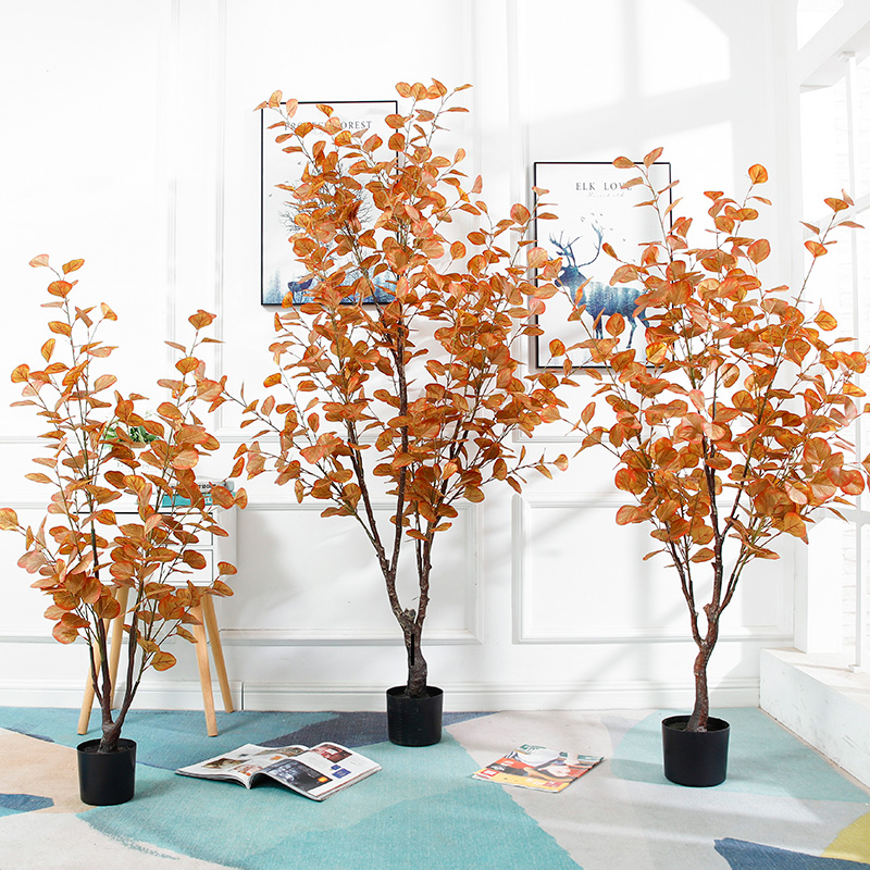 秋枫红尤加利大型北欧仿真植物树绿植装饰盆景室内家居客厅大摆件