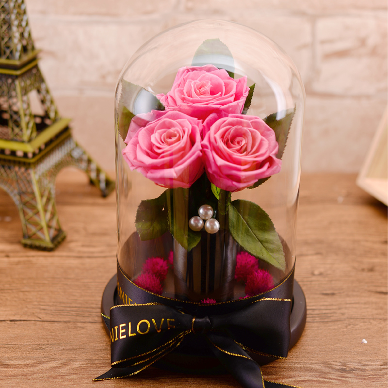 情人节礼物永生花玻璃罩玫瑰花礼盒干花礼品成都同城鲜花速递配送