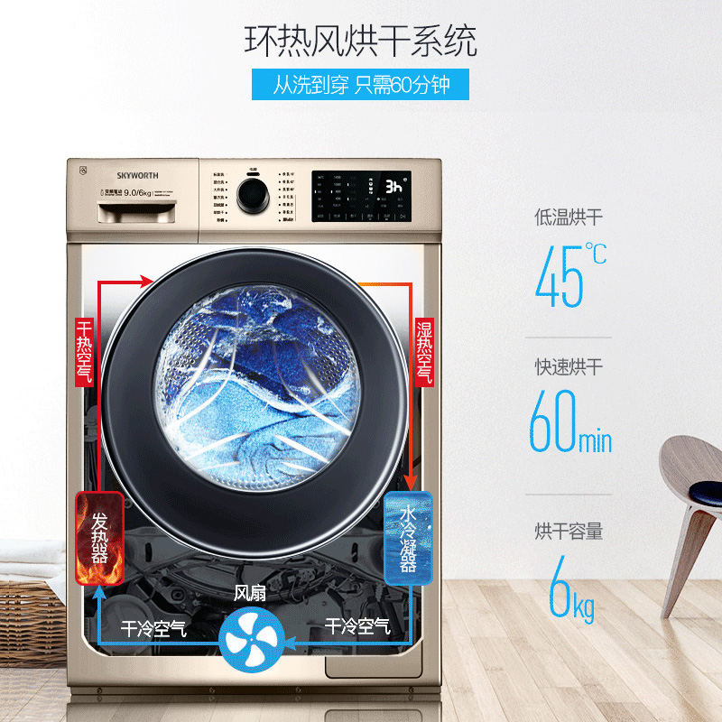 创维9公斤洗烘一体滚筒洗衣机全自动变频静音大8kg洗衣机 F90MCGA